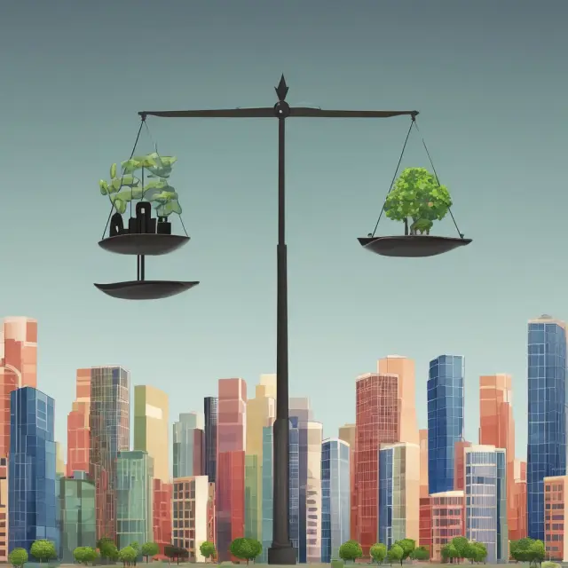 Two scales with city skylines balanced differently, symbolizing unequal cost of living