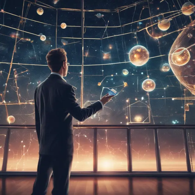 An investor examines a series of microcosmic universes, each representing the cost structures of different companies. They analyze trends, ratios, and data to make informed investment decisions.