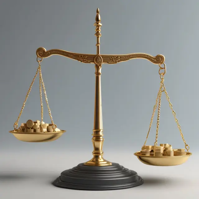 Golden balance scale with sales revenue on one pan and variable costs on the other, tipping towards contribution margin.
