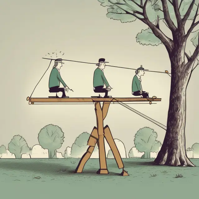 An investor on one side of a see-saw compares a tech company