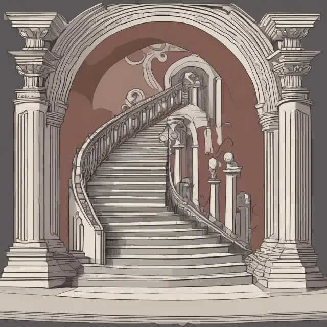 Winding staircase with lower steps for debt and higher steps for equity, leading to minimum return archway