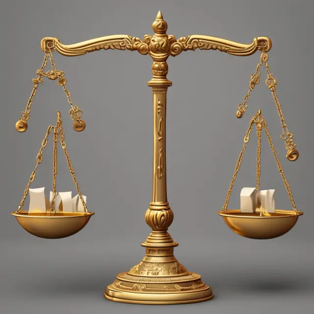 Golden scale represents balanced calculation of cost of capital with debt-bound yin and equity-wielding yang components.