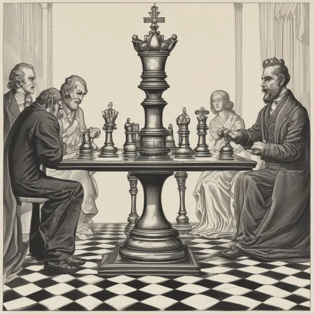 Debtholders and shareholders playing chess, with transparency (king) and communication (queen) as key pieces maintaining balance in the game