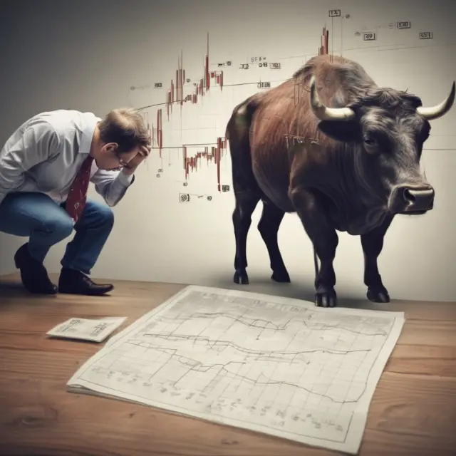 A bull figure determining the cost of equity by summing current market value and growth rate of dividends on a stock chart, with expanding dividend branches symbolizing future increases.