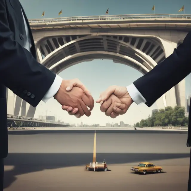 Two people shaking hands over a bridge symbolizing effective counteroffers in a successful car sales negotiation
