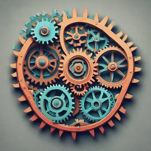 Two interconnected gears symbolize buyers and sellers, while an uncertain third gear signifies potential counterparty risk.
