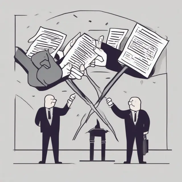 Image: Two hands representing counterparties exchanging financial papers; a sword represents potential risk of default