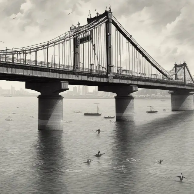 A metaphorical depiction of bond issuers with varying ratings assembling a bridge to counteract financial instability and represent counterparty risk management.