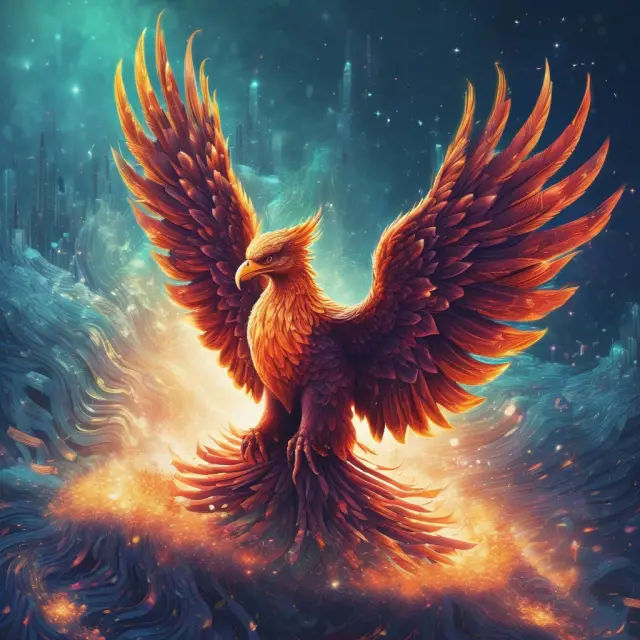 A mythical Phoenix emerging from a vast pool of financial data, emphasizing the importance and impact of advanced analytics on managing counterparty risks.