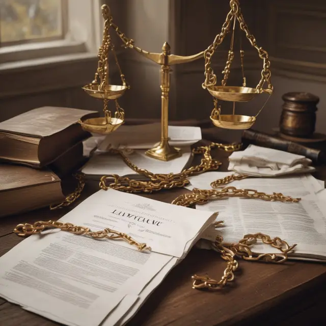Golden chains bind a pile of legal documents, representing the weight and significance of law covenants in various industries.