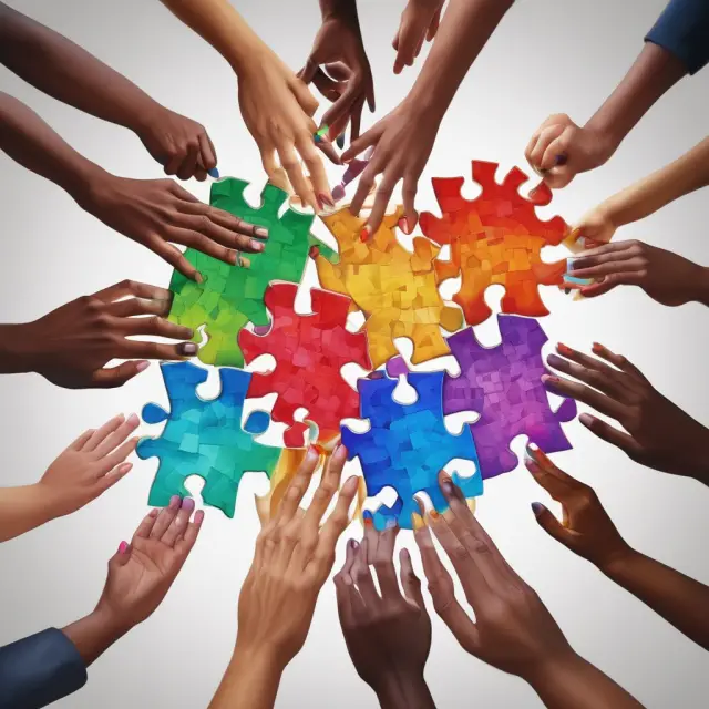 A diverse group of hands creating a mosaic image, highlighting the importance of individuality and collaboration in promoting diversity and inclusion
