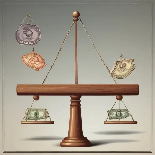 Visualization of the Covered Interest Rate Parity concept: A balance beam with interest rates from two countries determining currency exchange rates and forward contracts, ensuring arbitrage parity