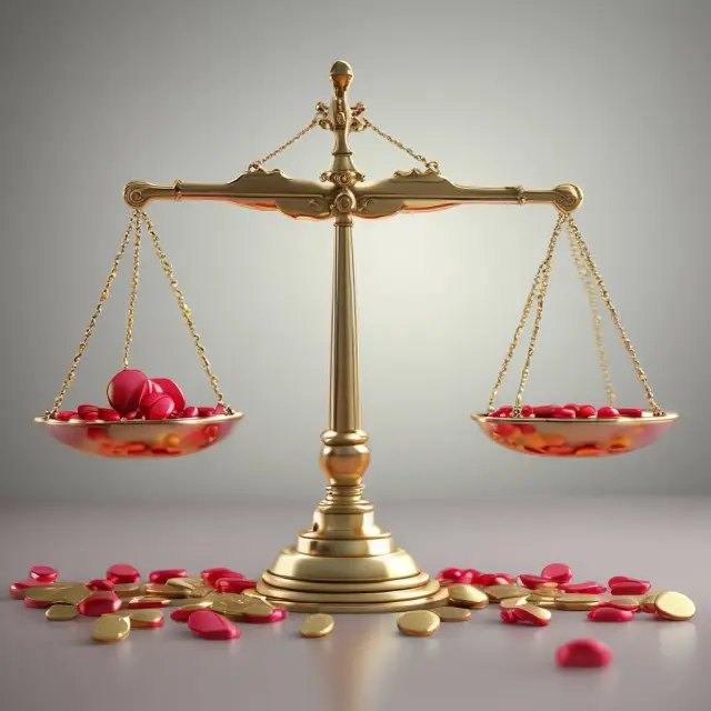 Gold coins representing gains from selling covered calls balanced against red gemstone losses, illustrating the risks versus rewards trade-off in investing