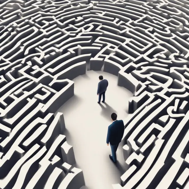 A candidate is depicted navigating a complex maze, symbolizing the CPA exam sections. A wise mentor figure stands by, offering insights into exam structure and format.