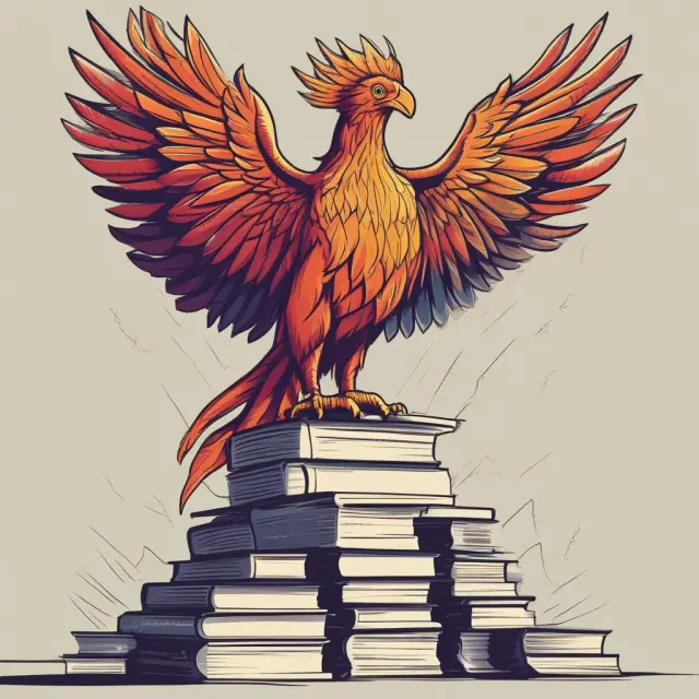 Phoenix emerging from books and calculators, symbolizing the metamorphosis of an aspiring accountant into a CPA