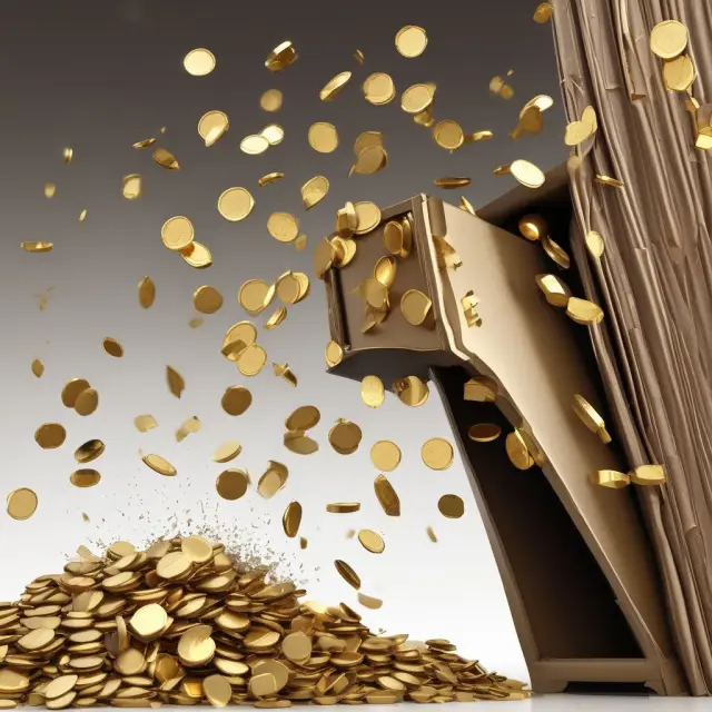 A golden coin falling through a chute illustrates the cost per click auction process