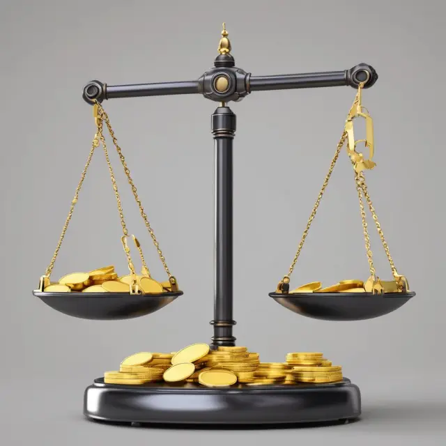 Golden scale with advantages symbolizing coins, countered by disadvantages as lead weights in a metaphorical representation of CPC advertising