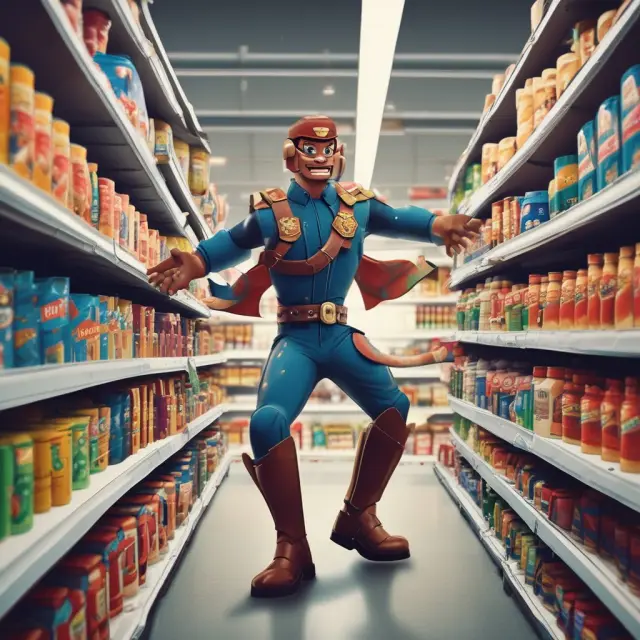 Two branded figures clash on a crowded supermarket shelf, personifying the fierce battle for consumer preference and shelf space within the CPG industry.