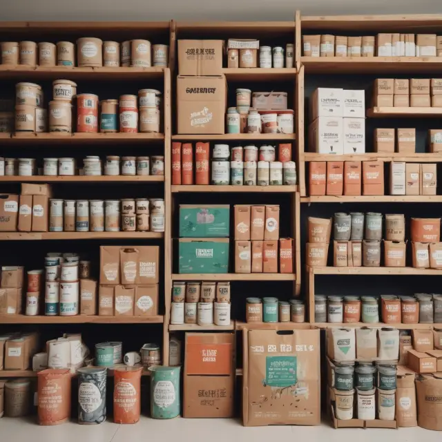 A modern consumer packaged goods company navigating a digital landscape, with shoppers browsing online marketplaces, subscribing to tailored services, and choosing eco-friendly packaging