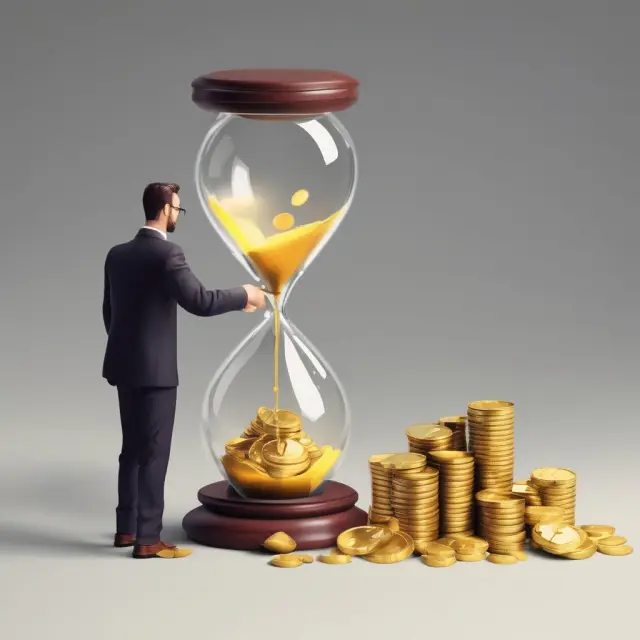 Advertiser releasing gold coins from an hourglass, representing the cost per thousand concept.