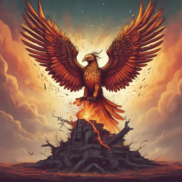 A mythical phoenix rising from the flames, signifying continuous innovation and disruptive change in the technology industry.