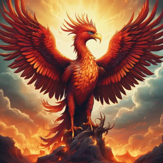 Phoenix bird rising from flames, representing the ongoing process of innovative disruption and growth.