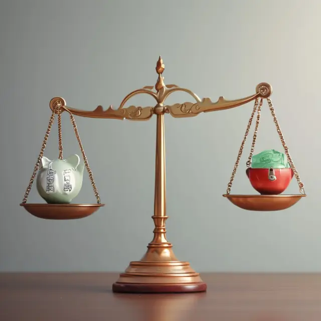 A set of scales tips towards debt as credit card balances grow, with a hand reaching for savings to restore balance