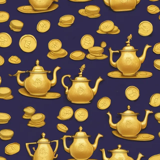 Golden scales with balanced coins and half-filled teapots illustrating ideal credit utilization