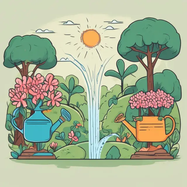 A lush garden with blooming flowers representing good credit standing. Consistently watered flowers represent on-time payments, ensuring a healthy credit score.
