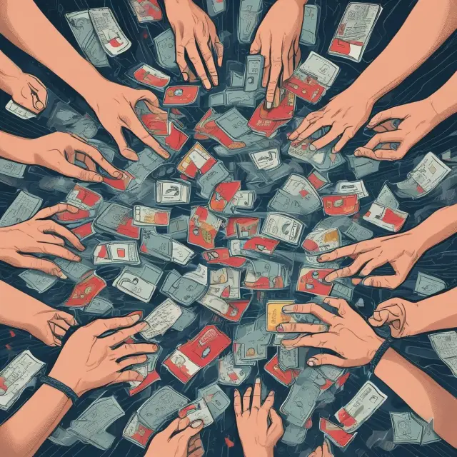 Image of hackers handling a flood of stolen credit cards from the Capital One, Canva, and Equifax breaches