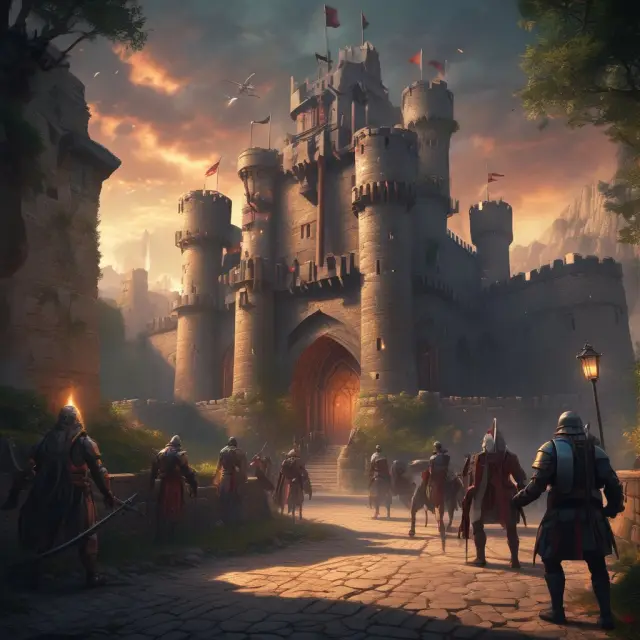Image of a castle under cyber attack, with knights working on computers to defend against hackers