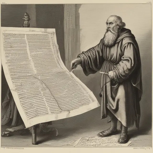 Wise investor studying an ancient scroll representing a credit report, revealing essential insights into borrowers