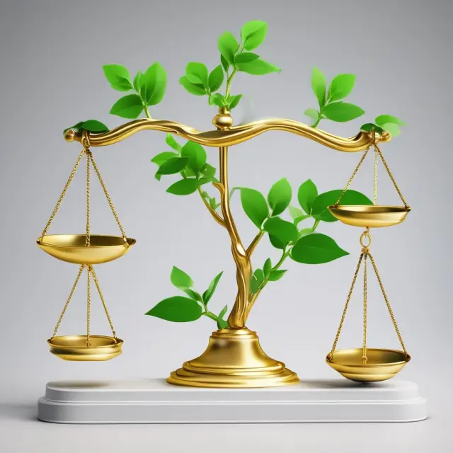 Golden scale with green shoot emerging from a financial ledger, representing the growth and importance of good creditworthiness.
