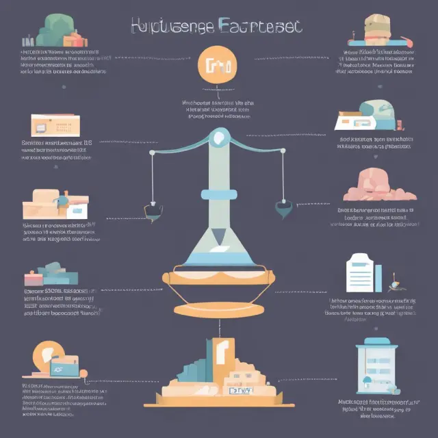 Scales balanced with five interconnected elements symbolizing credit score factors - payment history, utilization ratio, length of history, new applications, and credit mix.