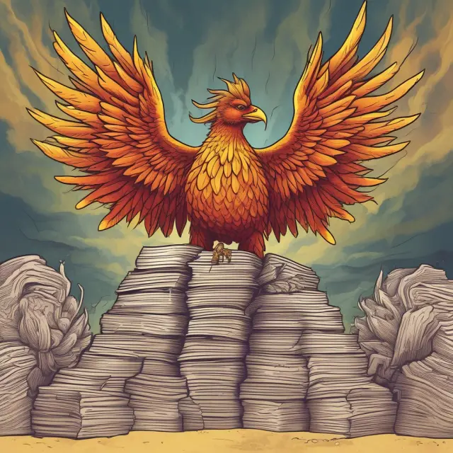 A phoenix emerging from a pile of credit reports, symbolizing the power to correct errors and improve scores.