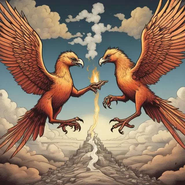 Two mythical phoenixes trading ashes in a metaphor for the process of entering into a Credit Default Swap agreement