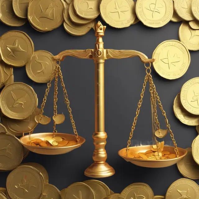 A balance scale illustrating advantages (coins) and disadvantages (coins) of Credit Default Swaps