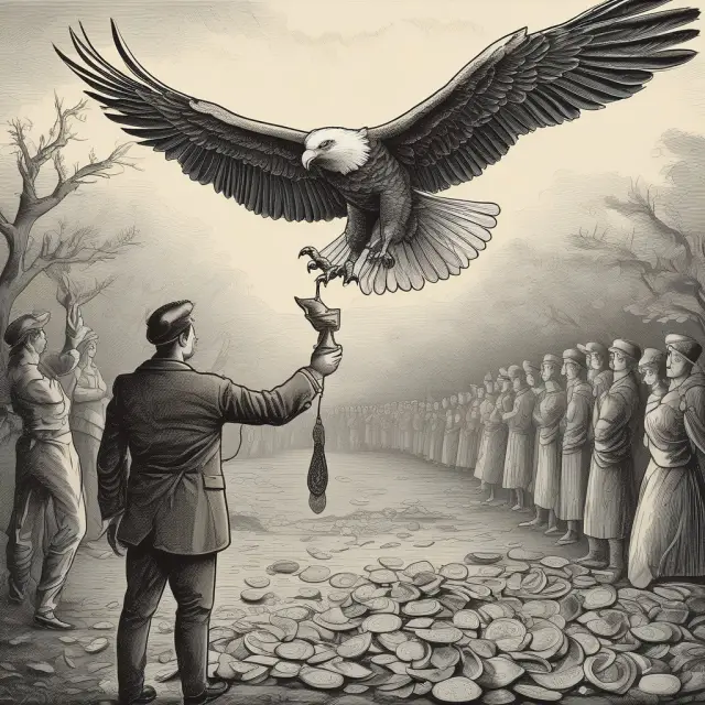 Original creditor: An outstretched hand symbolizing loan extension. Debt collector: A steadfast eagle collecting delinquent loans.