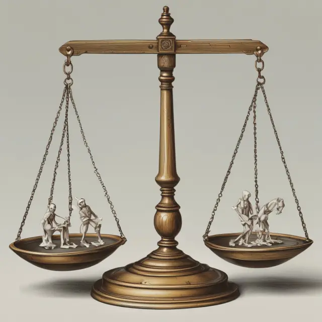 Creditors and debtors depicted on a scale, emphasizing the financial balancing act between providers and recipients of capital