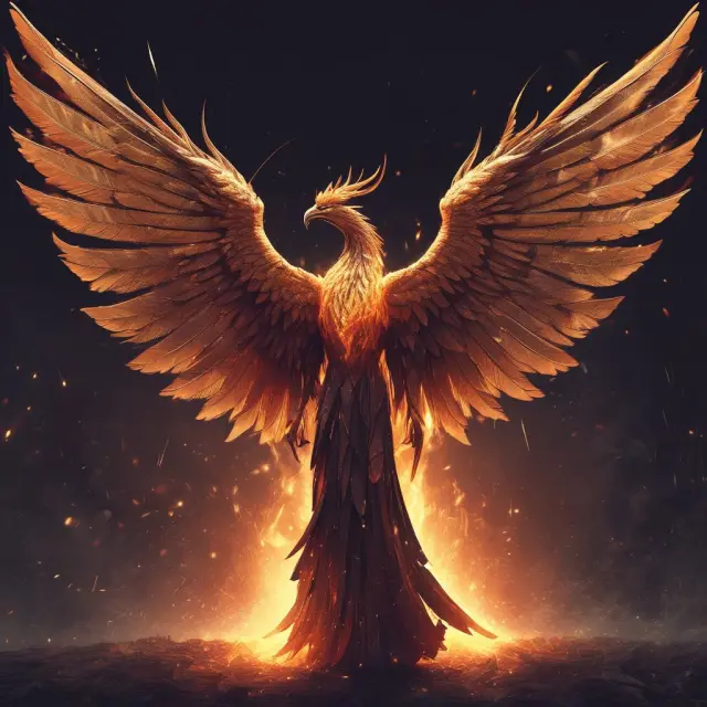 A mythical Phoenix emerging from financial documents with open wings, symbolizing transparency in credit rating.