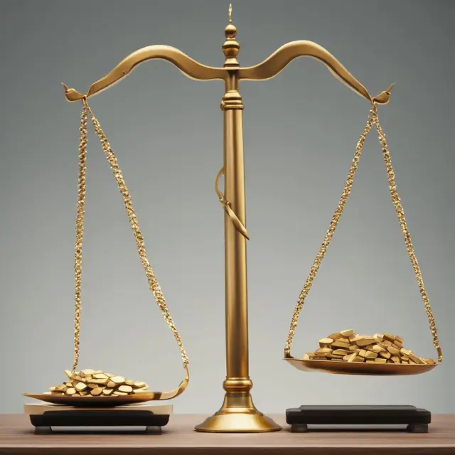Golden and lead weights symbolizing high and low credit ratings on two scales, reflecting influence on investment decisions