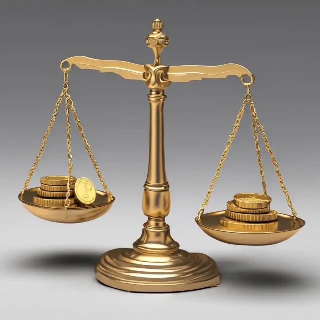 Golden coin on a balance scale comparing a bank and a credit union.