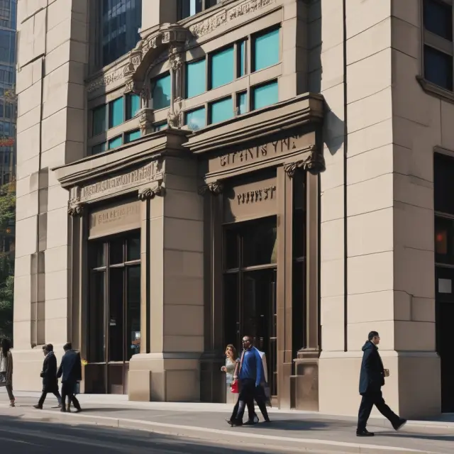 Two colossal figures, one representing a credit union and the other a bank, in a metaphorical showdown, symbolizing their differences in size, reach, and priorities