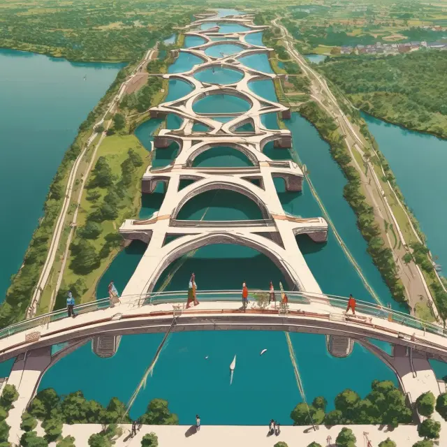 Image of a sturdy bridge connecting two lands with diverse cultures, illustrating the importance of bridging gaps in global business.