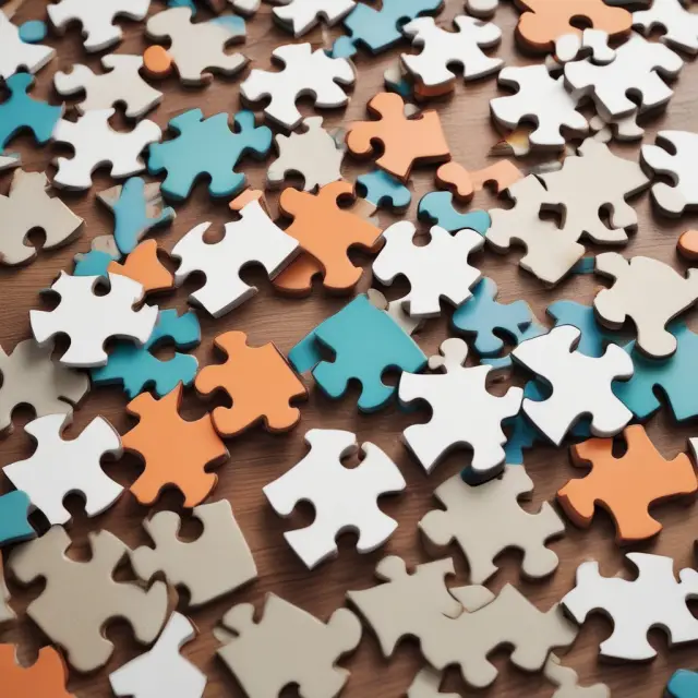 Financial jigsaw puzzle with interconnected pieces symbolizing various products (stocks, bonds, insurance, savings) that complement each other through cross-selling.