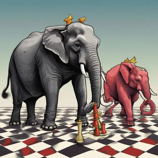 An elephant symbolizing government spending overshadows mice representing the private sector, illustrating the crowding out effect