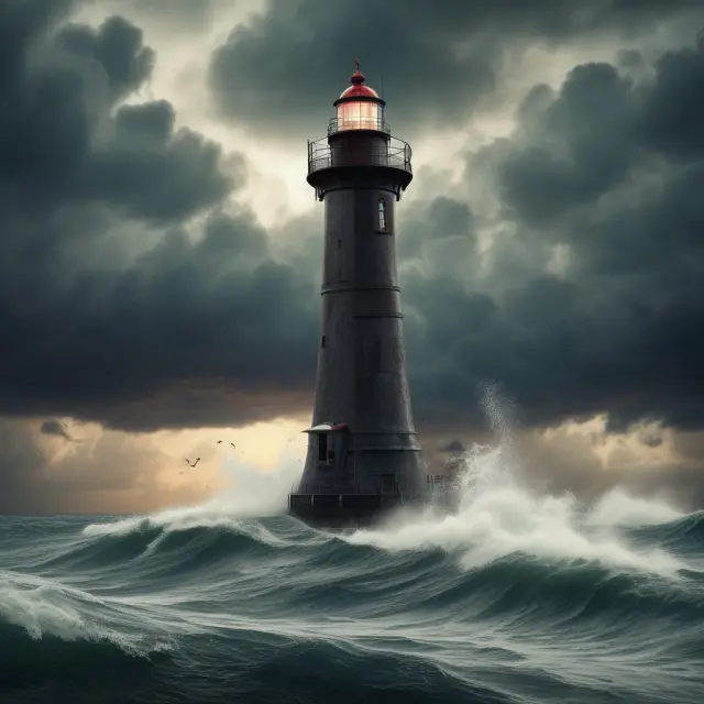 Crude oil investment: A metaphorical journey through futures contracts, spot markets, and ETFs depicted as a stormy sea of opportunities and risks, calm waters, and a lighthouse guiding investors.