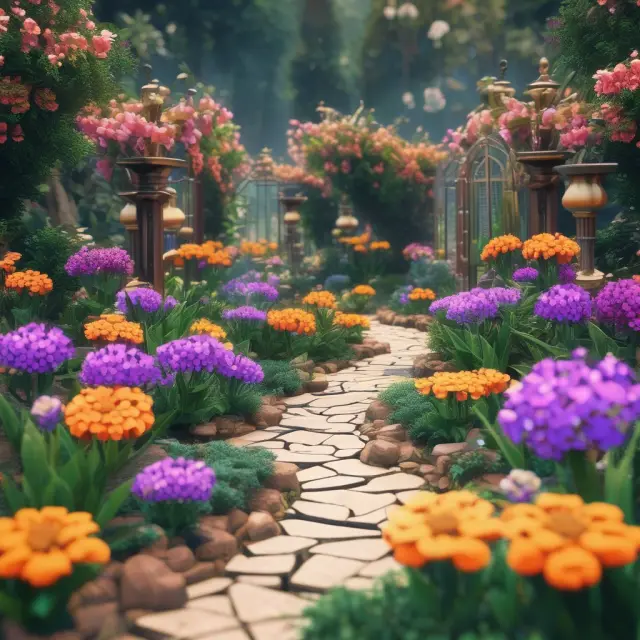 A garden filled with colorful crypto token flowers growing on a decentralized network, supported by self-executing smart contracts and decentralized applications.