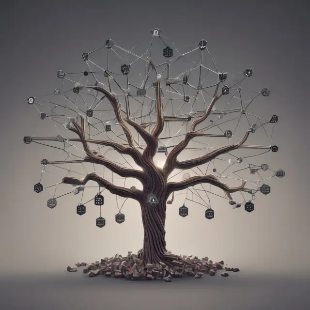 Image of a digital tree with branches representing interconnected nodes that form a decentralized network.
