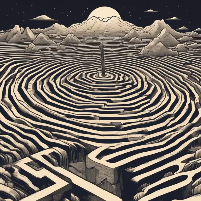 A person navigating a maze made of jurisdictions and regulatory bodies, representing the complex legal landscape for cryptocurrencies
